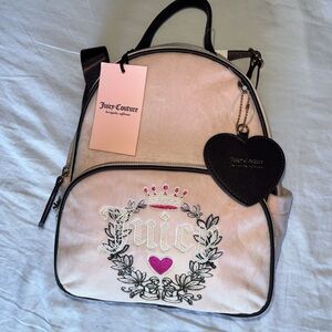 Juicy Couture Blush Pink Velvet Backpack with Black Trim